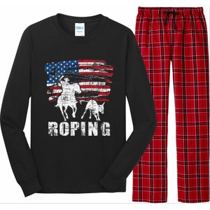 Team Roping Roper Usa American Flag Header Heeler Horse Long Sleeve Pajama Set