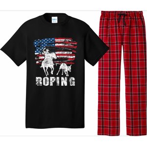 Team Roping Roper Usa American Flag Header Heeler Horse Pajama Set