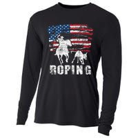 Team Roping Roper Usa American Flag Header Heeler Horse Cooling Performance Long Sleeve Crew