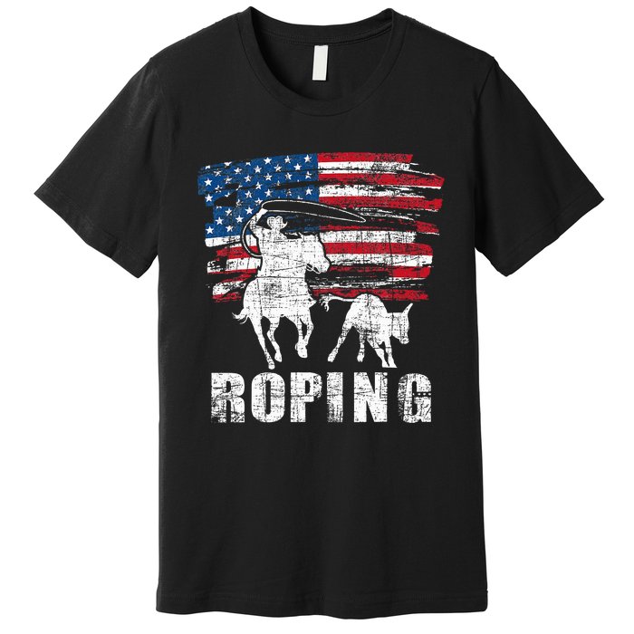 Team Roping Roper Usa American Flag Header Heeler Horse Premium T-Shirt