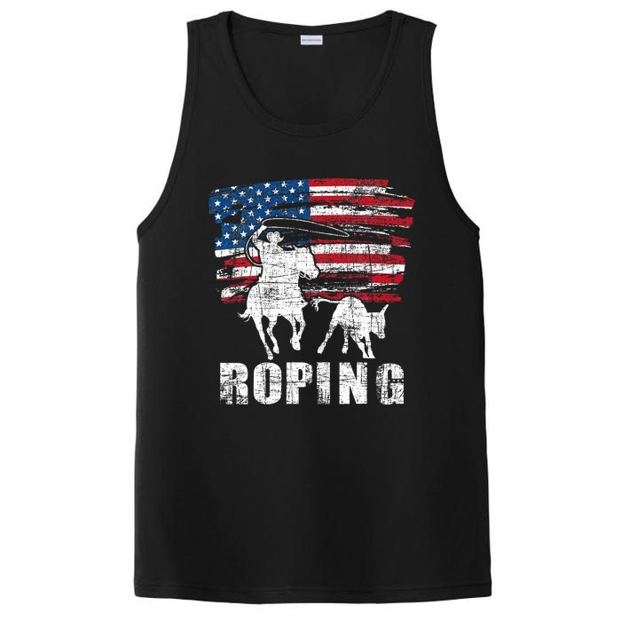 Team Roping Roper Usa American Flag Header Heeler Horse PosiCharge Competitor Tank