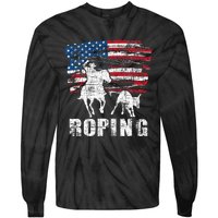 Team Roping Roper Usa American Flag Header Heeler Horse Tie-Dye Long Sleeve Shirt