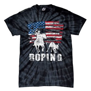 Team Roping Roper Usa American Flag Header Heeler Horse Tie-Dye T-Shirt