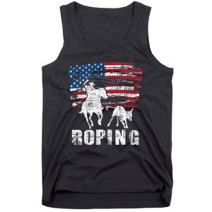 Team Roping Roper Usa American Flag Header Heeler Horse Tank Top