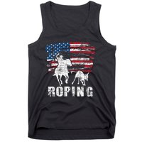 Team Roping Roper Usa American Flag Header Heeler Horse Tank Top