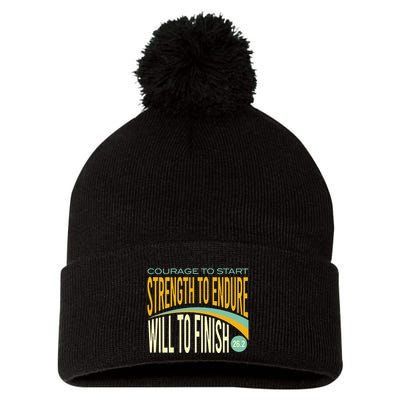 Trail Running Run Trails Be Happy Trail and Ultra Running Pom Pom 12in Knit Beanie