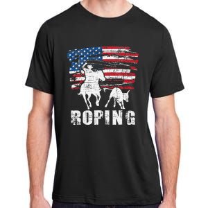 Team Roping Roper USA American Flag Header Heeler Horse Adult ChromaSoft Performance T-Shirt