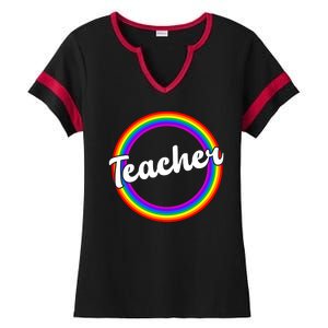 Teacher Rainbow Retro Gift For Teacher Ladies Halftime Notch Neck Tee