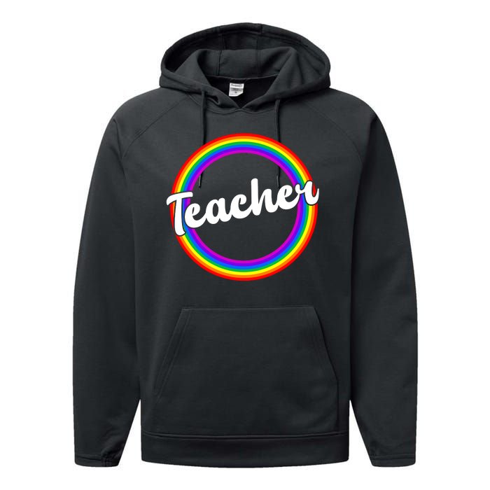 Teacher Rainbow Retro Gift For Teacher Performance Fleece Hoodie