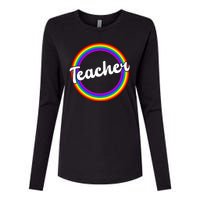 Teacher Rainbow Retro Gift For Teacher Womens Cotton Relaxed Long Sleeve T-Shirt