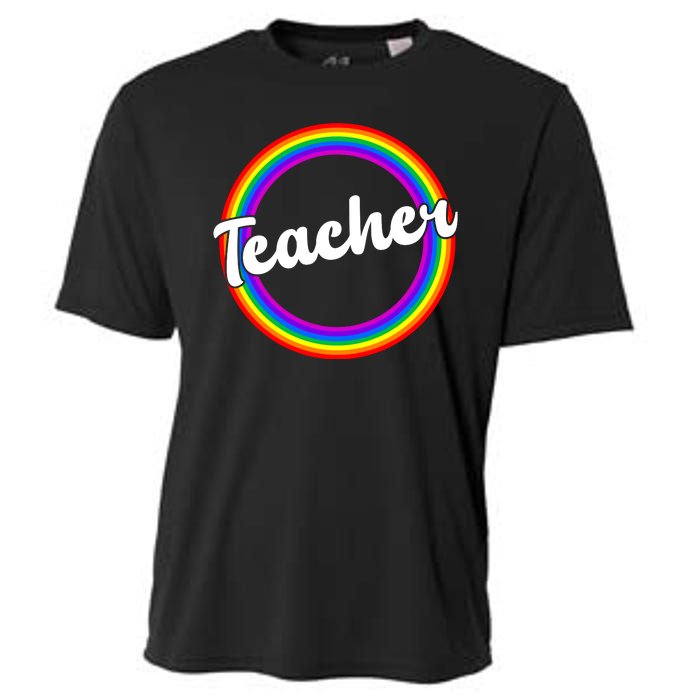 Teacher Rainbow Retro Gift For Teacher Cooling Performance Crew T-Shirt