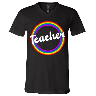 Teacher Rainbow Retro Gift For Teacher V-Neck T-Shirt