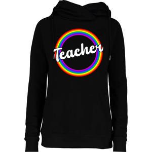 Teacher Rainbow Retro Gift For Teacher Womens Funnel Neck Pullover Hood