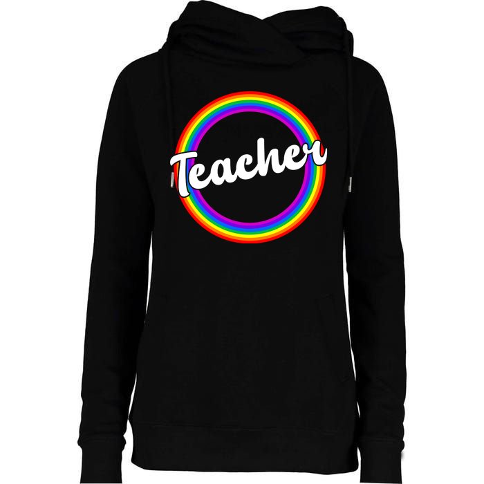 Teacher Rainbow Retro Gift For Teacher Womens Funnel Neck Pullover Hood