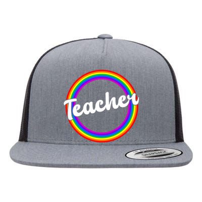 Teacher Rainbow Retro Gift For Teacher Flat Bill Trucker Hat