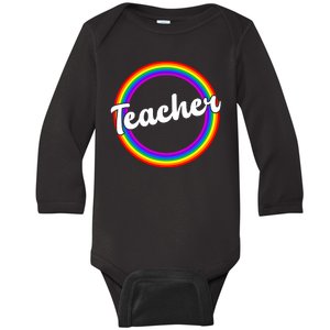 Teacher Rainbow Retro Gift For Teacher Baby Long Sleeve Bodysuit