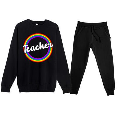 Teacher Rainbow Retro Gift For Teacher Premium Crewneck Sweatsuit Set