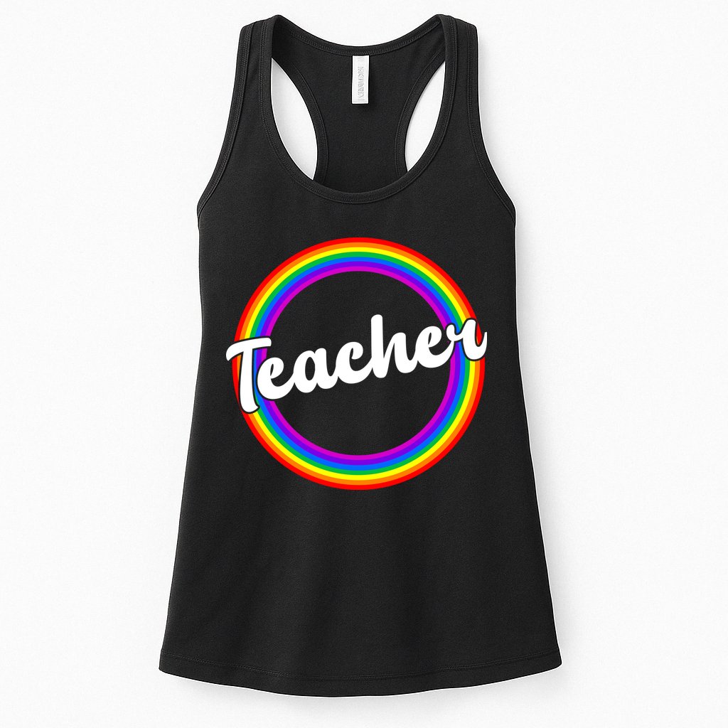 Teacher Rainbow Retro Gift For Teacher Womens Tank Top