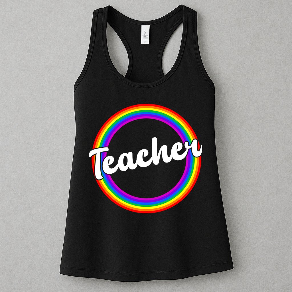 Teacher Rainbow Retro Gift For Teacher Womens Tank Top