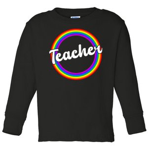 Teacher Rainbow Retro Gift For Teacher Toddler Long Sleeve Shirt