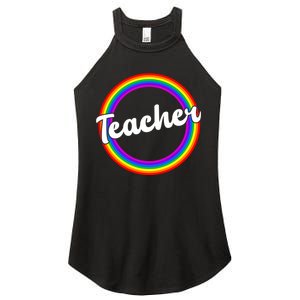 Teacher Rainbow Retro Gift For Teacher Women's Perfect Tri Rocker Tank