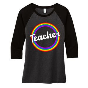 Teacher Rainbow Retro Gift For Teacher Women's Tri-Blend 3/4-Sleeve Raglan Shirt