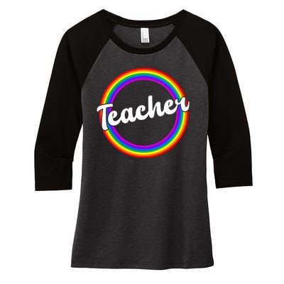 Teacher Rainbow Retro Gift For Teacher Women's Tri-Blend 3/4-Sleeve Raglan Shirt