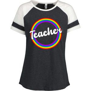 Teacher Rainbow Retro Gift For Teacher Enza Ladies Jersey Colorblock Tee