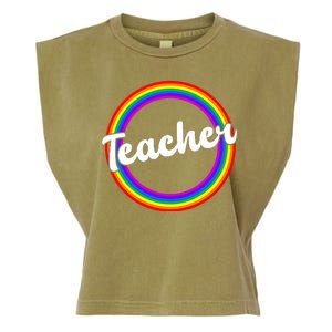 Teacher Rainbow Retro Gift For Teacher Garment-Dyed Women's Muscle Tee