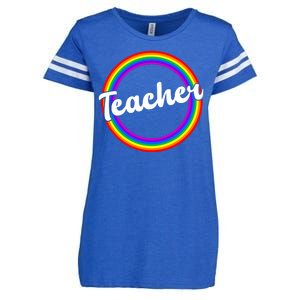 Teacher Rainbow Retro Gift For Teacher Enza Ladies Jersey Football T-Shirt