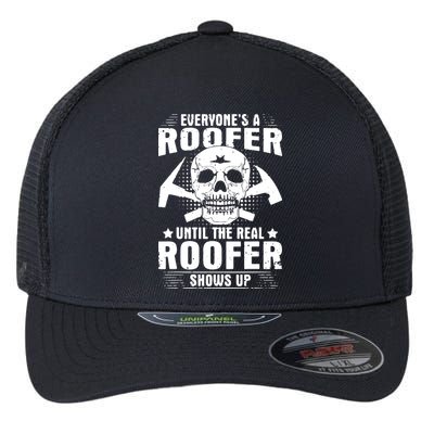 The Real Roofer Shows Up Funny Roofing For Men MM Flexfit Unipanel Trucker Cap
