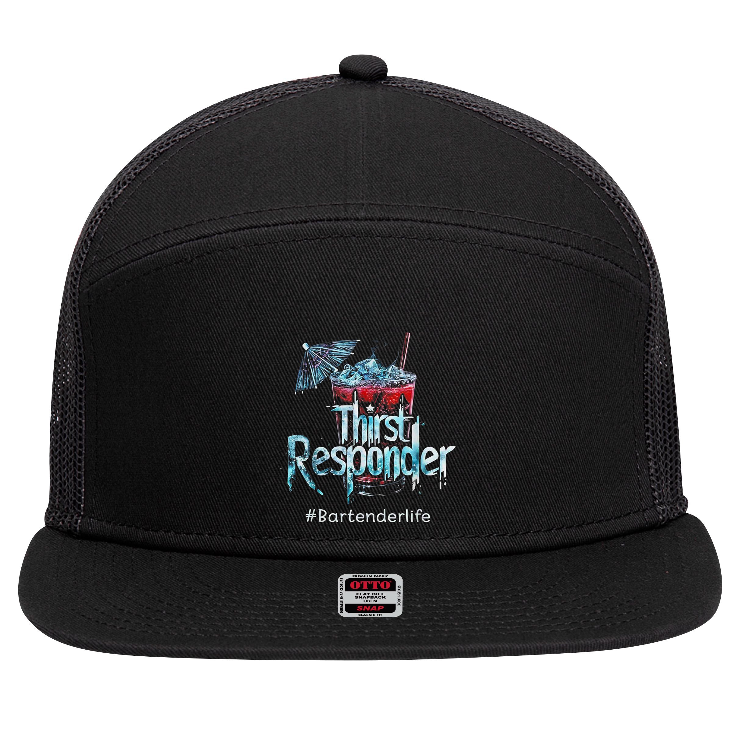 Thirst Response Responder Funny Bartender Mixologists 7 Panel Mesh Trucker Snapback Hat