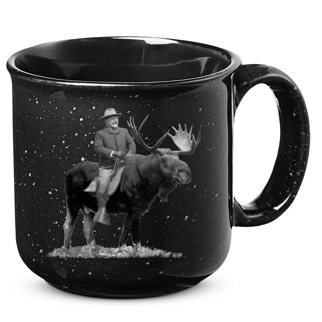Teddy Roosevelt Riding A Bull Moose 15oz Campfire Ceramic Mug
