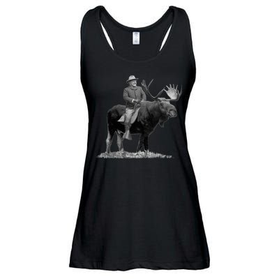 Teddy Roosevelt Riding A Bull Moose Ladies Essential Flowy Tank