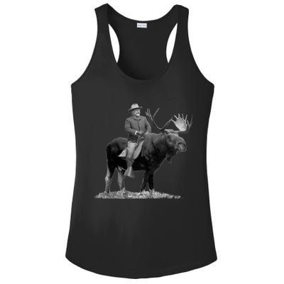 Teddy Roosevelt Riding A Bull Moose Ladies PosiCharge Competitor Racerback Tank