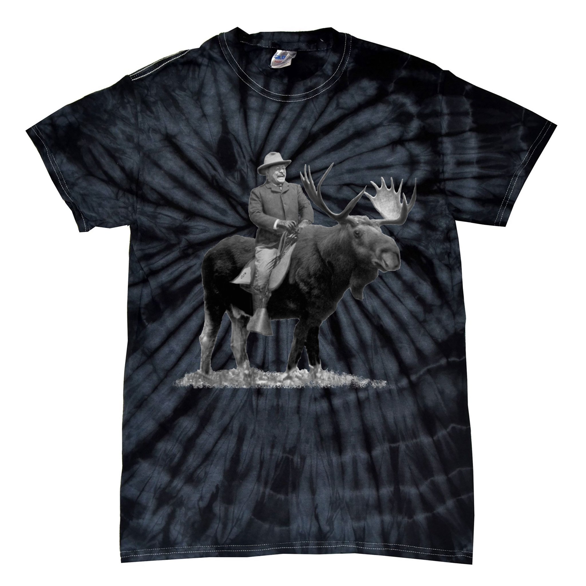 Teddy Roosevelt Riding A Bull Moose Tie-Dye T-Shirt
