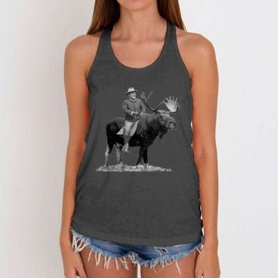 Teddy Roosevelt Riding A Bull Moose Women's Knotted Racerback Tank