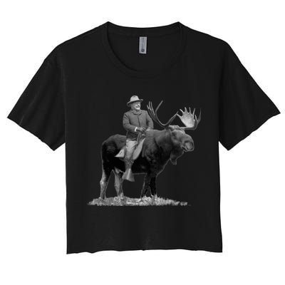 Teddy Roosevelt Riding A Bull Moose Crop Top