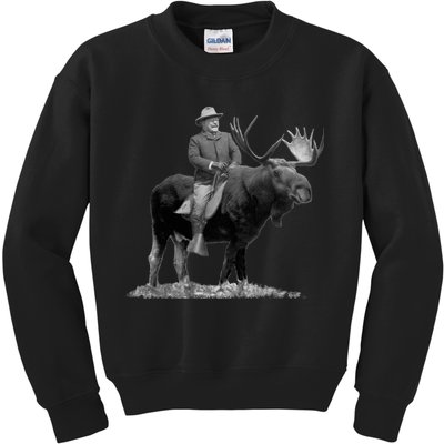 Teddy Roosevelt Riding A Bull Moose Kids Sweatshirt