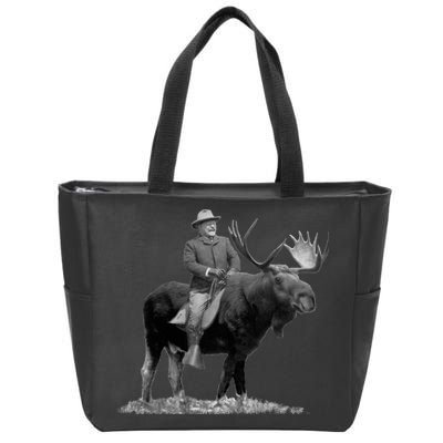 Teddy Roosevelt Riding A Bull Moose Zip Tote Bag