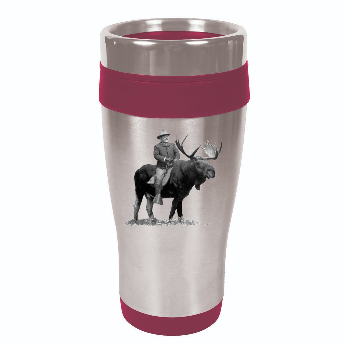 Teddy Roosevelt Riding A Bull Moose 16oz Travel Tumbler