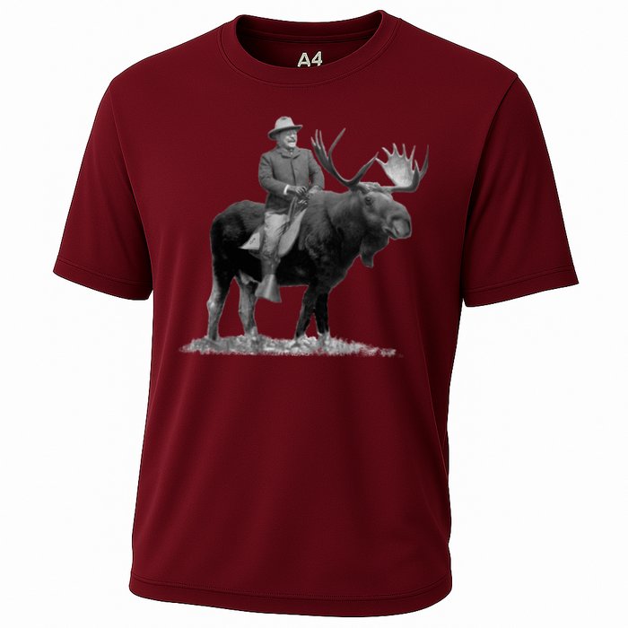 Teddy Roosevelt Riding A Bull Moose Cooling Performance Crew T-Shirt