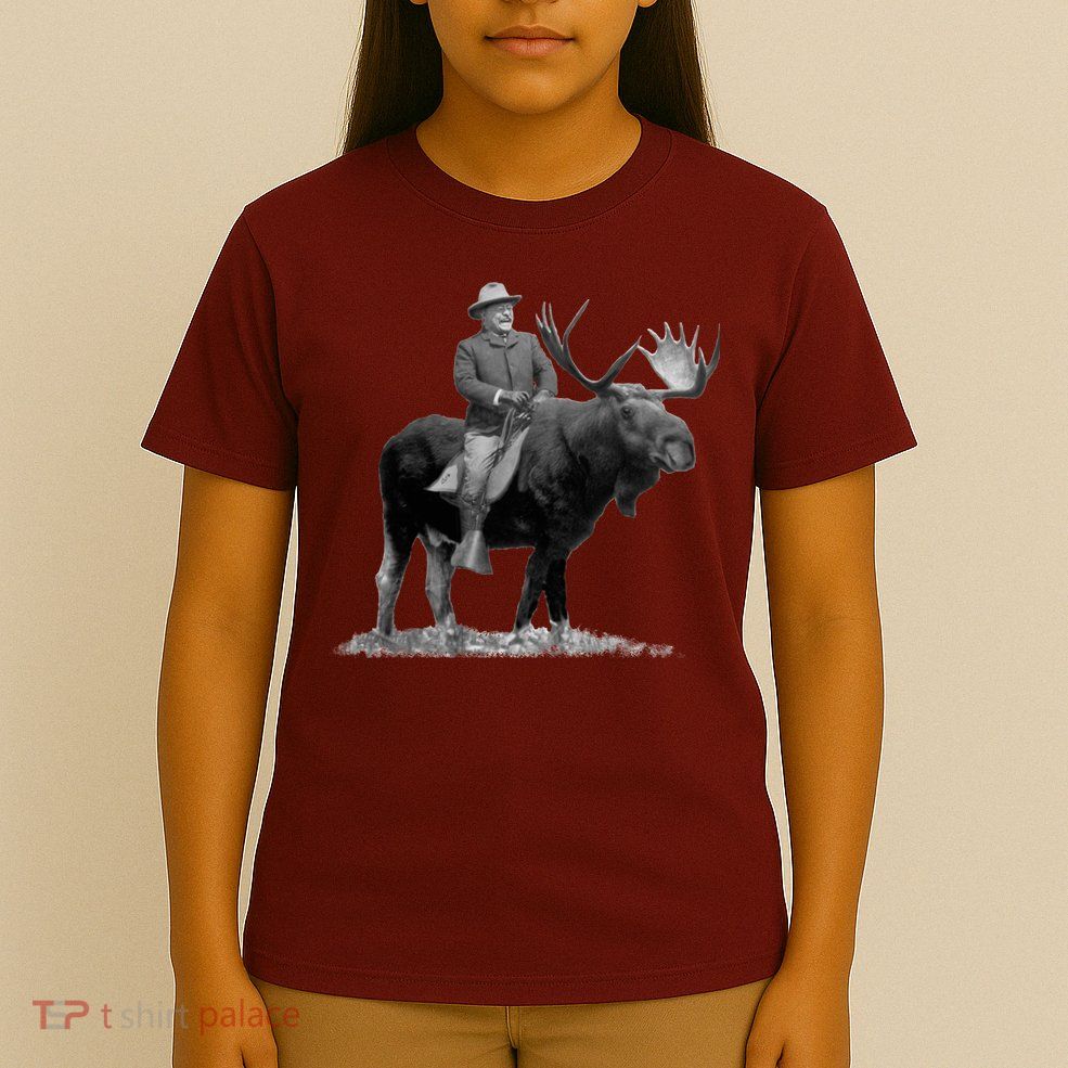 Teddy Roosevelt Riding A Bull Moose T-Shirt