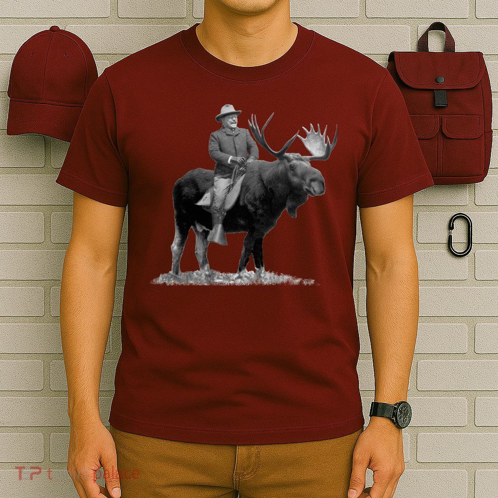 Teddy Roosevelt Riding A Bull Moose T-Shirt