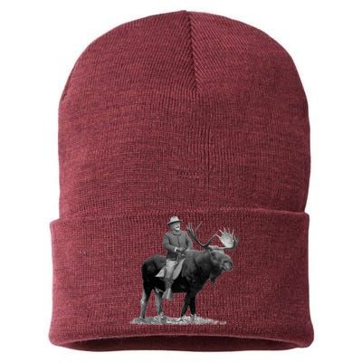 Teddy Roosevelt Riding A Bull Moose Sustainable Knit Beanie