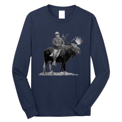 Teddy Roosevelt Riding A Bull Moose Long Sleeve Shirt