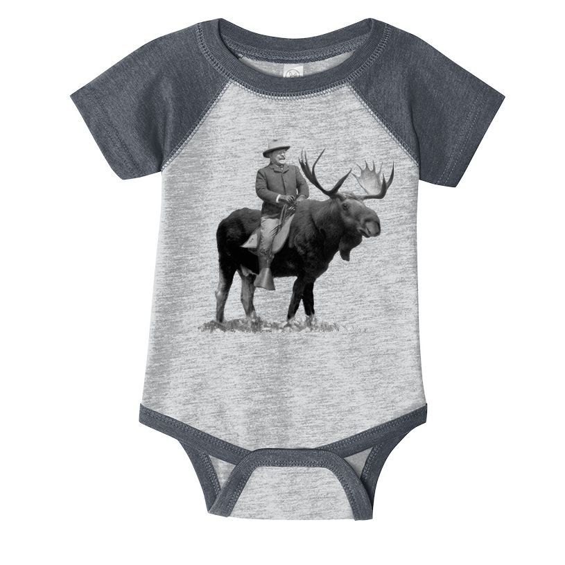 Teddy Roosevelt Riding A Bull Moose Infant Baby Jersey Bodysuit
