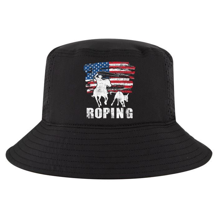 Team Roping Roper Usa American Flag Header Heeler Horse Cool Comfort Performance Bucket Hat