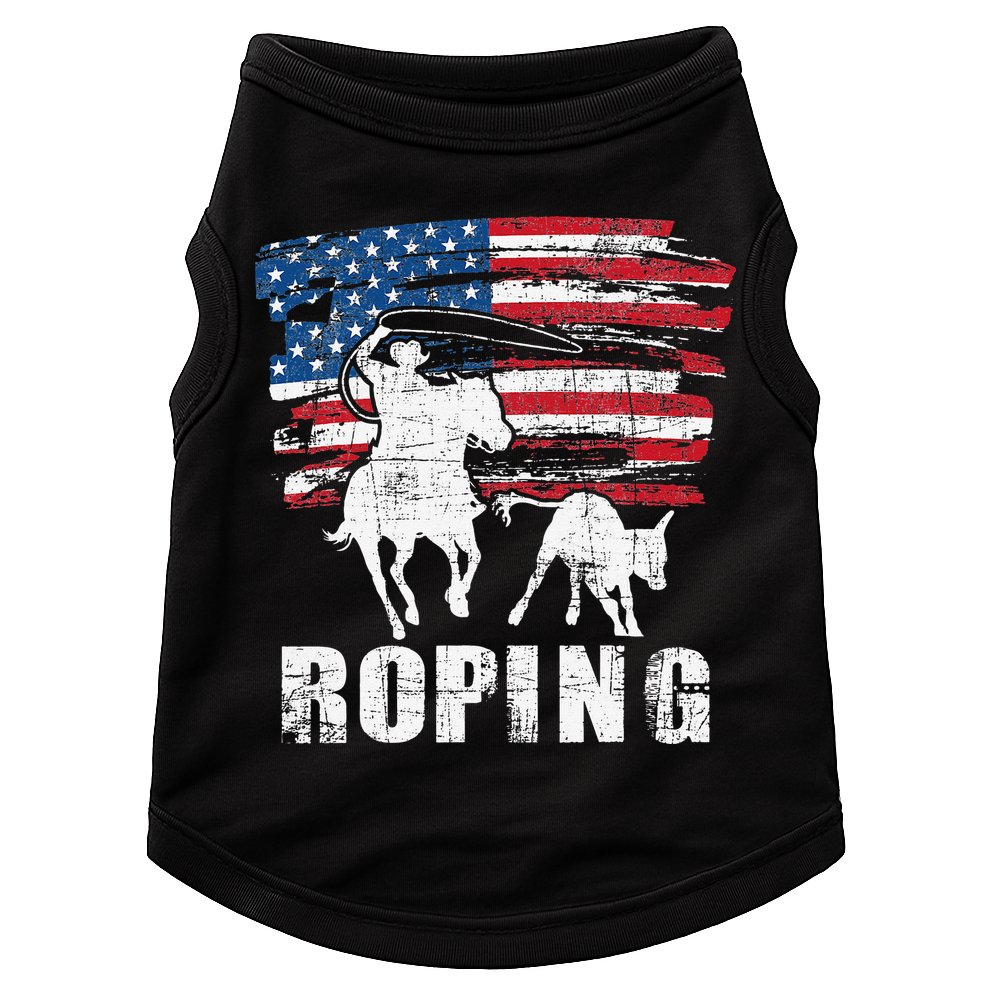 Team Roping Roper Usa American Flag Header Heeler Horse Doggie Tank