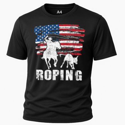 Team Roping Roper Usa American Flag Header Heeler Horse Performance Shirt